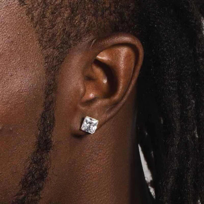 Solid Gold Square Cut Diamond Earrings