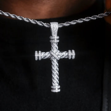 Diamond Rope Cross Pendant in White and Yellow Gold