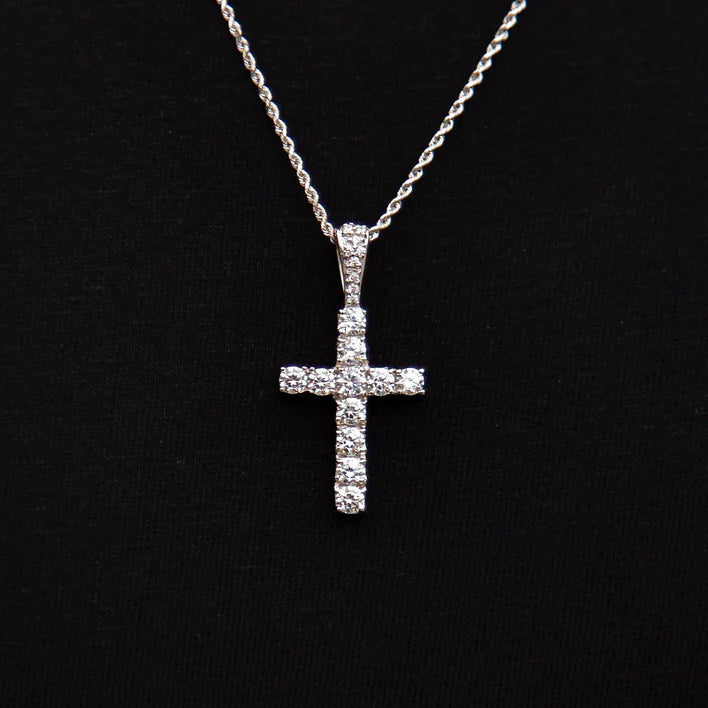 Micro Diamond Cross in White and Yellow Gold