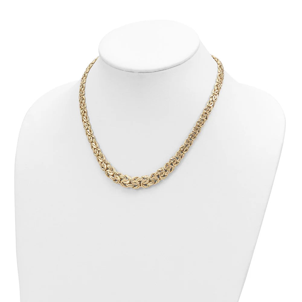 12mm 14K Yellow Gold Graduated Flat Byzantine Chain Necklace, 17.5 In