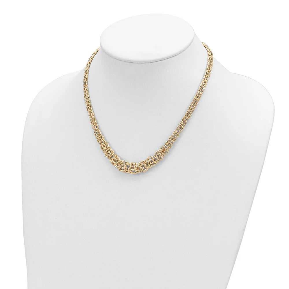 10mm 14K Yellow Gold Graduated Byzantine Chain Necklace, 17.25 Inch