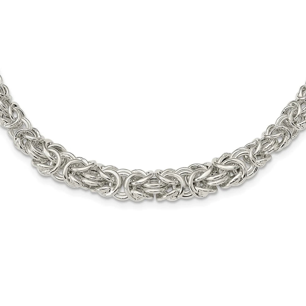 6.5mm Sterling Silver Hollow Graduated Byzantine Chain Necklace, 17 In
