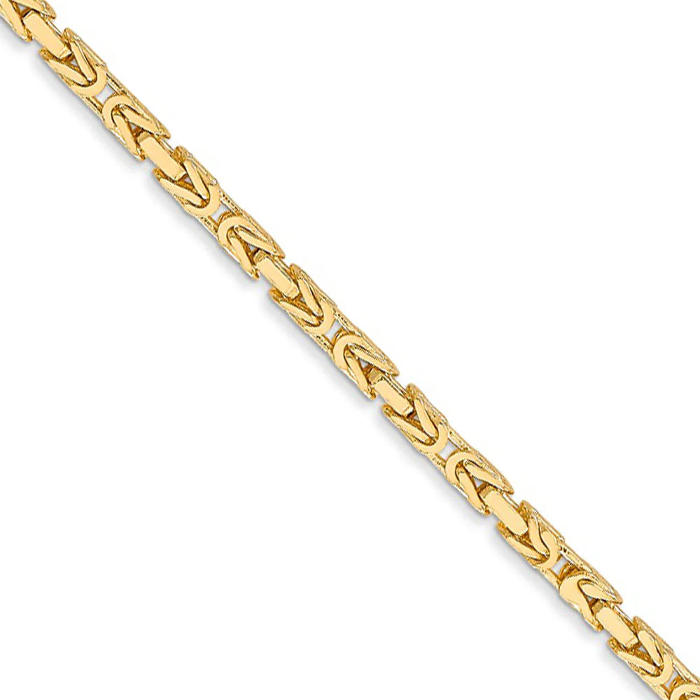 2mm, 14k Yellow Gold, Solid Byzantine Chain Necklace