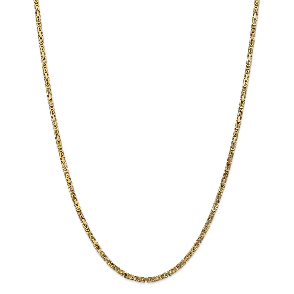 2.5mm, 14k Yellow Gold, Solid Byzantine Chain Necklace