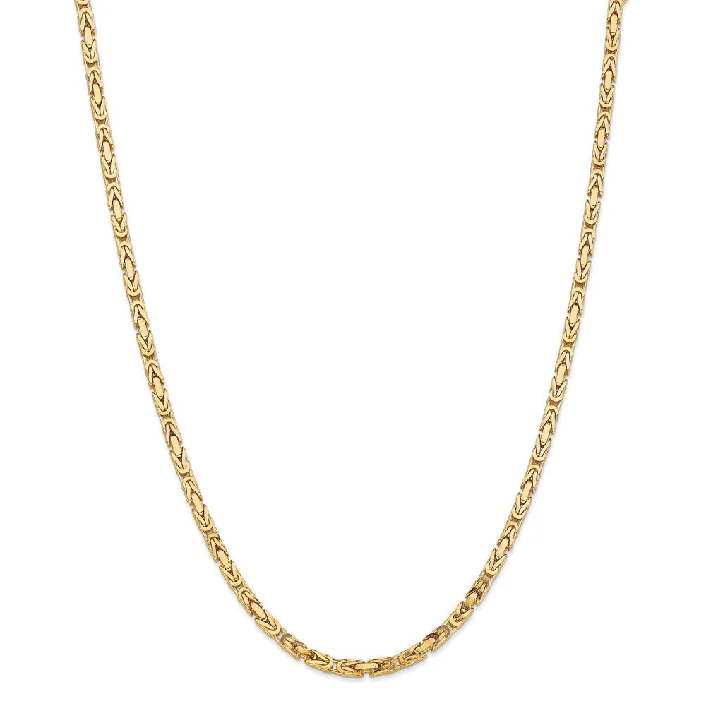 3.25mm, 14k Yellow Gold, Solid Byzantine Chain Necklace