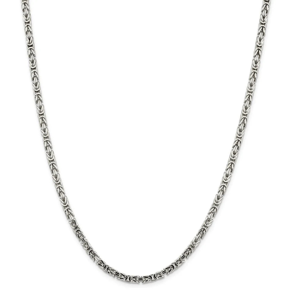 3.25mm, Sterling Silver, Solid Byzantine Chain Necklace