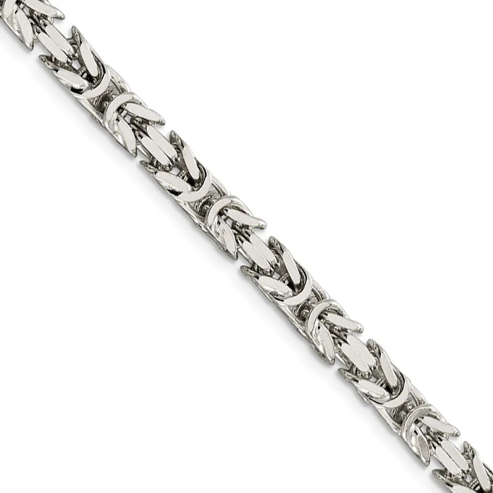 Men's 5mm, Sterling Silver, Solid Byzantine Chain Necklace