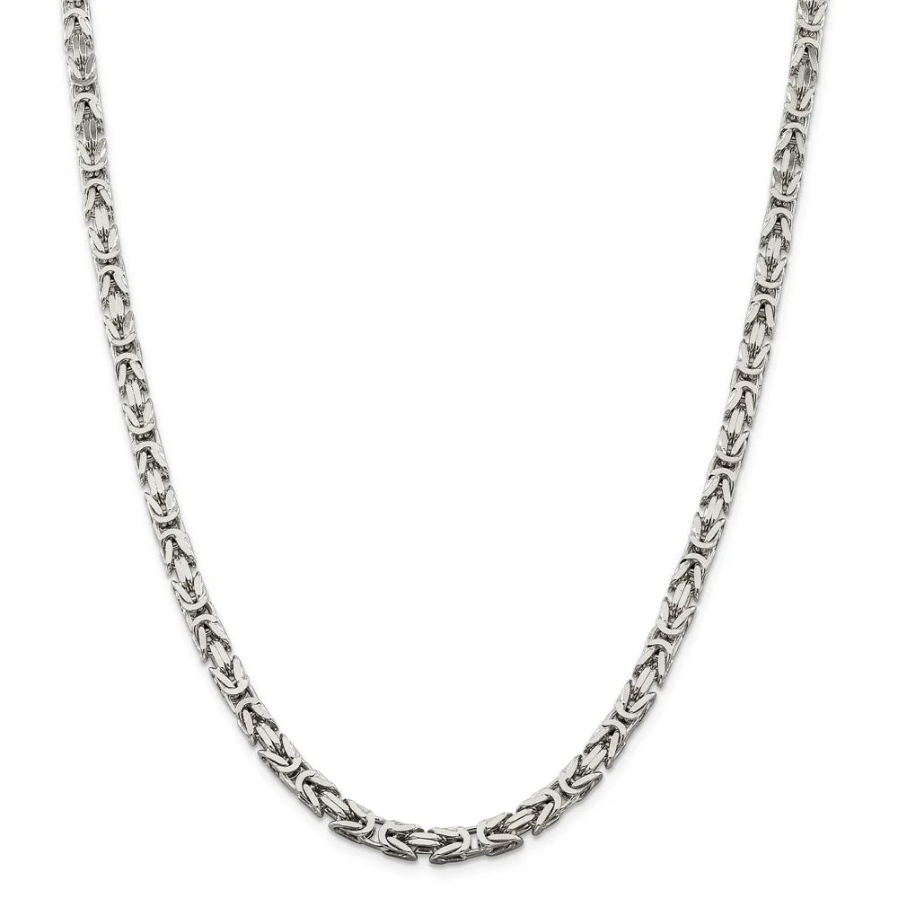 Men's 5mm, Sterling Silver, Solid Byzantine Chain Necklace