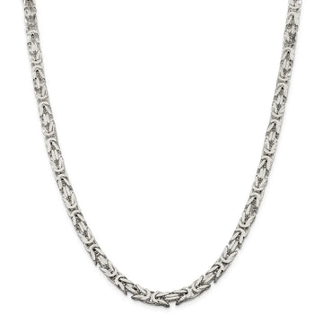 Men's 6mm, Sterling Silver, Solid Byzantine Chain Necklace