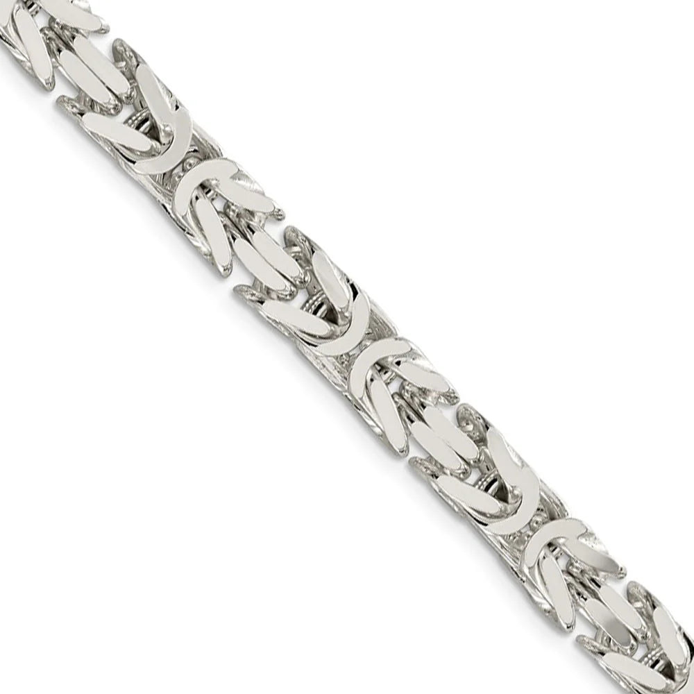 Mens 7.5mm Sterling Silver Square Solid Byzantine Chain Necklace