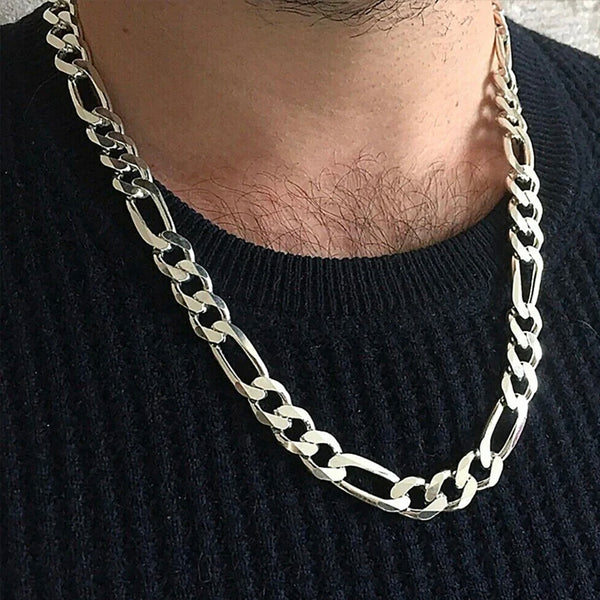11mm Short Silver Figaro Link Neck Chain