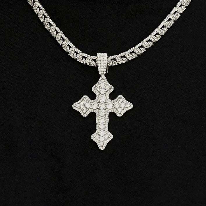 Iced Gothic Cross in White and Yellow Gold