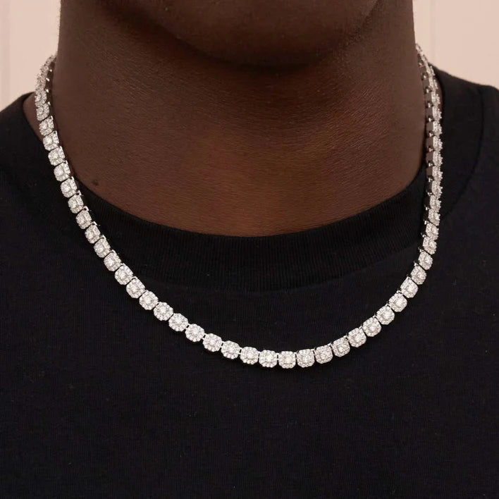 Clustered Tennis Necklace in White Gold