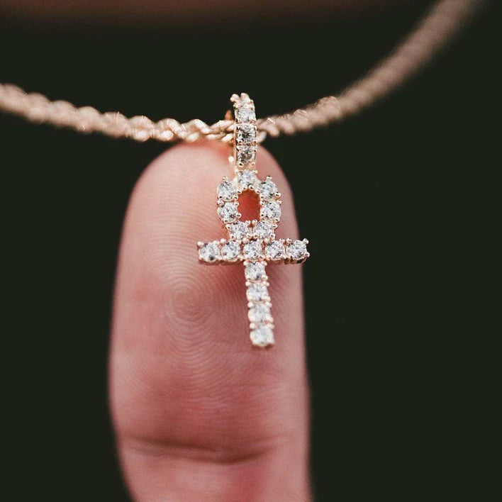 Micro Ankh Cross in White Yellow and Rose Gold