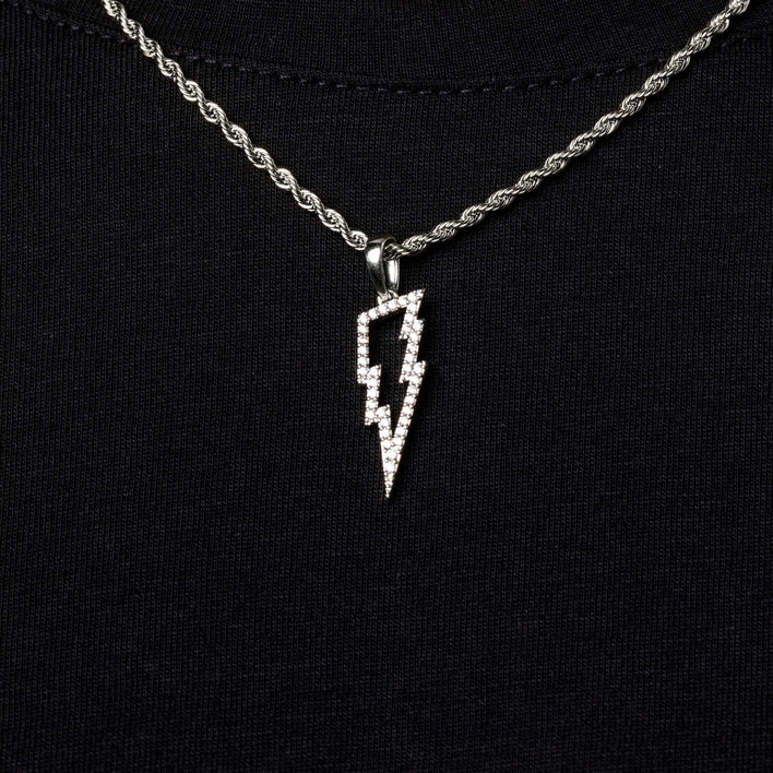 Micro Iced Lightning Bolt Pendant in White and Yellow Gold